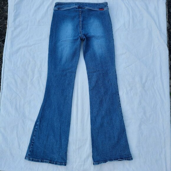 GUESS Pinstripe Light Fade Wash Flare Blue Jeans - Size 28 - Picture 6 of 9